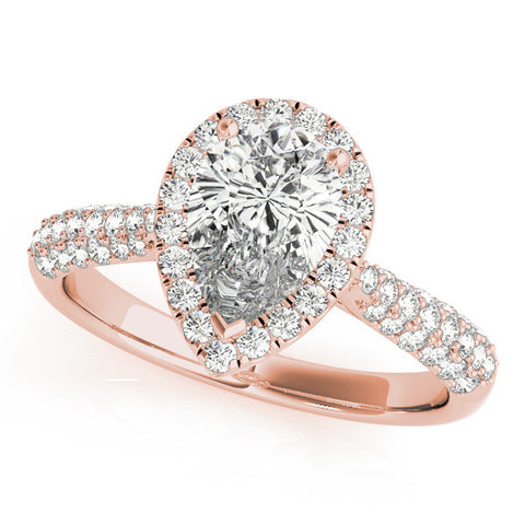 Rose gold Pear Halo Diamond Ring with Pave Band and Prong Setting