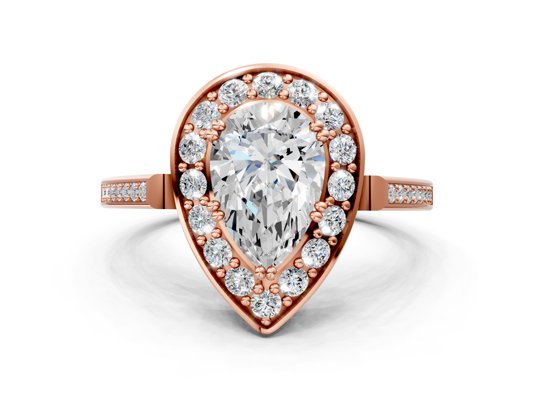 Rose gold Pear Halo Diamond Ring with Split Shank and Four-Prong Setting_47