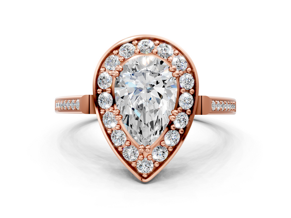 Rose gold Pear Cut Diamond Halo Ring with Split Shank and Four-Prong Setting