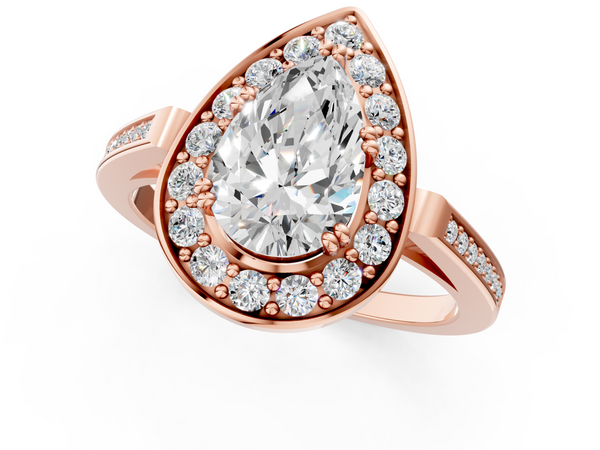 Rose gold Pear Cut Diamond Halo Ring with Split Shank and Four-Prong Setting