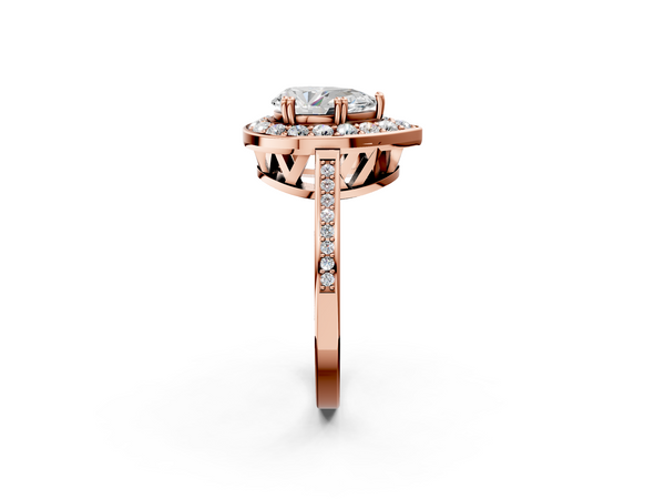 Rose gold Pear Cut Diamond Halo Ring with Split Shank and Four-Prong Setting