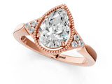 Rose gold Pear Halo Diamond Ring with Tapered Band and Four-Prong Setting_4