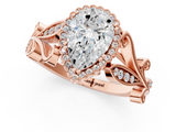 Rose gold Pear Halo Diamond Ring with Vintage Split Shank and Four-Prong Setting_21