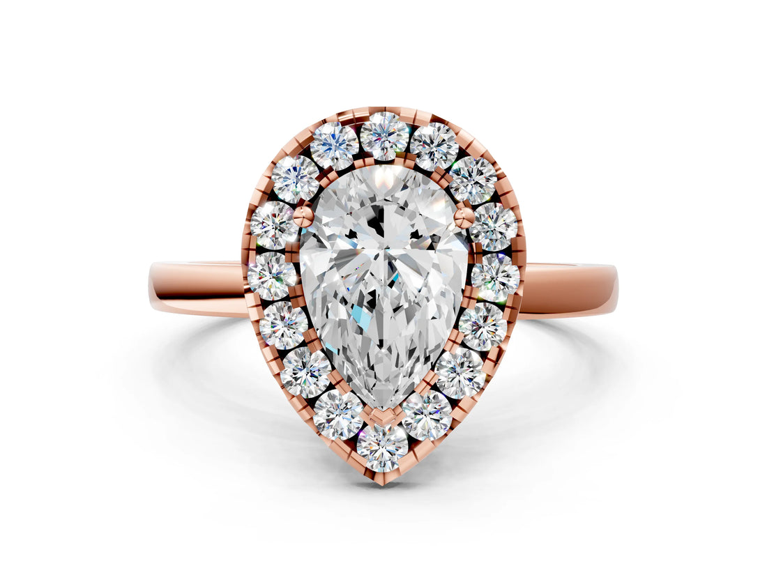 Rose gold Pear Halo Diamond Solitaire with Pavé Band and Four-Prong Setting_93