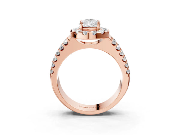 Rose gold Pear Halo Diamond Split Shank Engagement Ring with Prong Setting