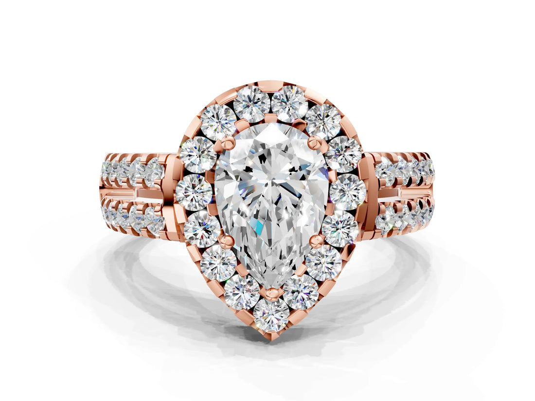Rose gold Pear Halo Diamond Split Shank Engagement Ring with Prong Setting_99