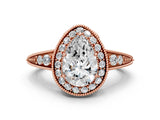 Rose gold Pear Halo Diamond Split Shank Ring with Milgrain Detail_49