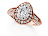 Rose gold Pear Halo Diamond Split Shank Ring with Milgrain Detail_50