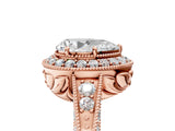 Rose gold Pear Halo Diamond Split Shank Ring with Milgrain Detail_54