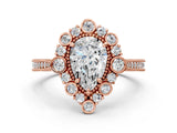 Rose gold Pear Halo Milgrain Pave Diamond Ring with Four-Prong Setting