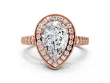 Rose gold Pear Halo Milgrain Solitaire with Bezel Set Side Stones and Pave Band_32