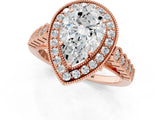 Rose gold Pear Halo Milgrain Solitaire with Bezel Set Side Stones and Pave Band_33