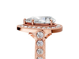 Rose gold Pear Halo Milgrain Solitaire with Bezel Set Side Stones and Pave Band_37