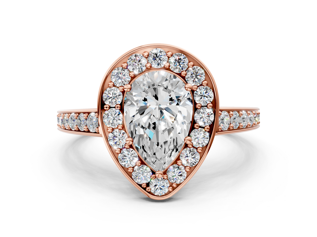 Rose gold Pear Halo Pavé Diamond Engagement Ring with Bezel Setting_20