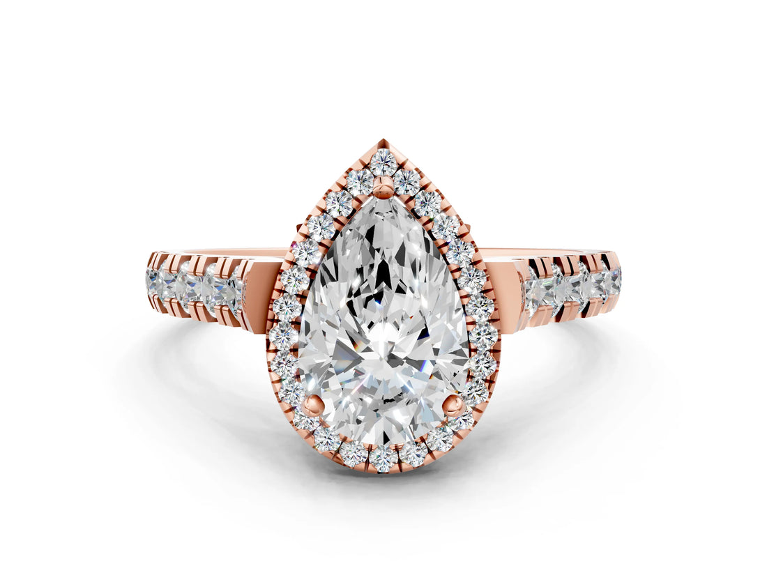 Rose gold Pear Halo Pavé Diamond Engagement Ring with Four-Prong Setting_26