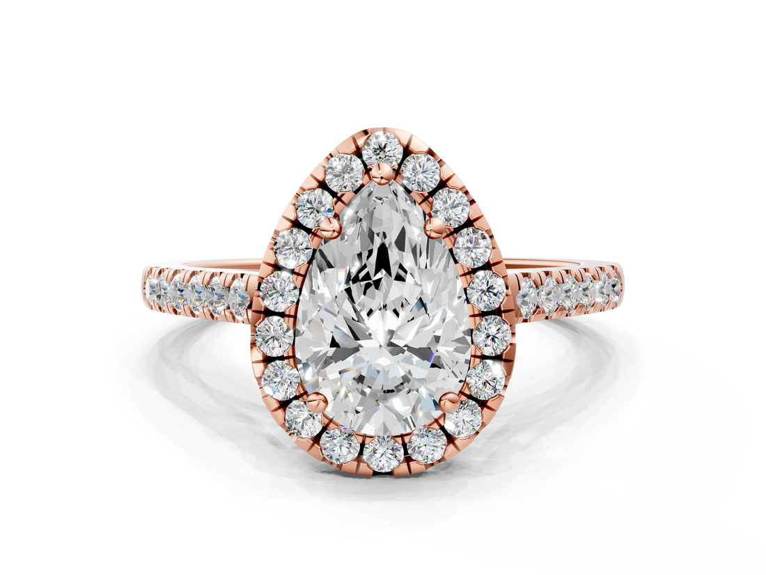 Rose gold Pear Halo Pavé Diamond Engagement Ring with Four-Prong Setting_3
