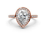 Rose gold Pear Halo Pave Band Solitaire Ring with Prong Setting_66