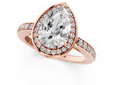 Rose gold Pear Halo Pave Band Solitaire Ring with Prong Setting_67