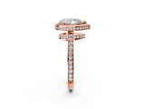 Rose gold Pear Halo Pave Band Solitaire Ring with Prong Setting_68