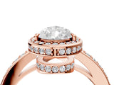 Rose gold Pear Halo Pave Band Solitaire Ring with Prong Setting_70