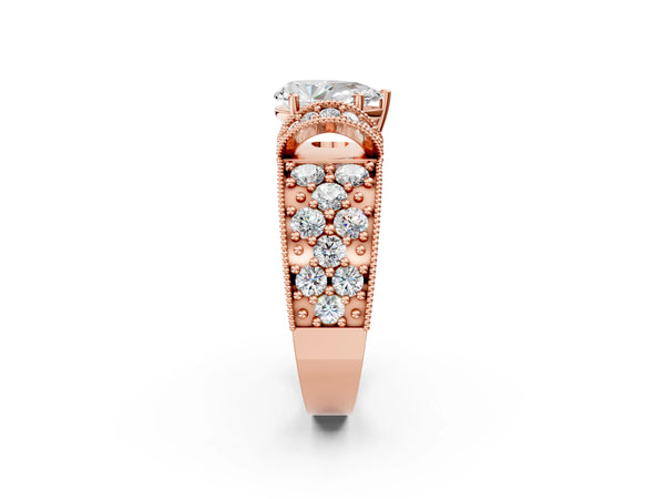Rose gold Pear Halo Pave Diamond Engagement Ring with Milgrain Detailing