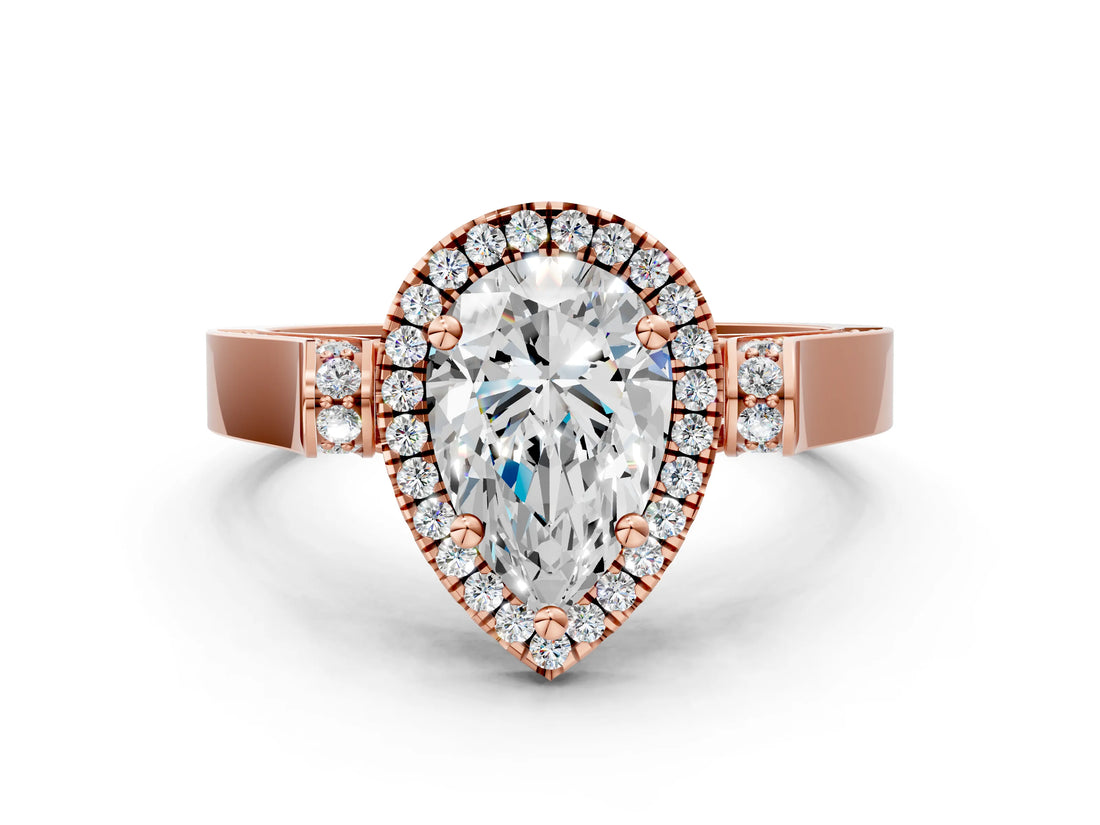 Rose gold Pear Halo Pave Split Shank Prong Setting Ring_39