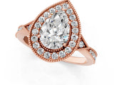 Rose gold Pear Halo Round Diamond Milgrain Pave Engagement Ring_10
