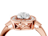 Rose gold Pear Halo Round Diamond Milgrain Pave Engagement Ring_13