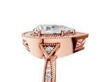 Rose gold Pear Halo Round Diamond Milgrain Pave Engagement Ring_14