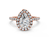 Rose gold Pear Halo Round Diamond Pavé Band Four-Prong Ring_3