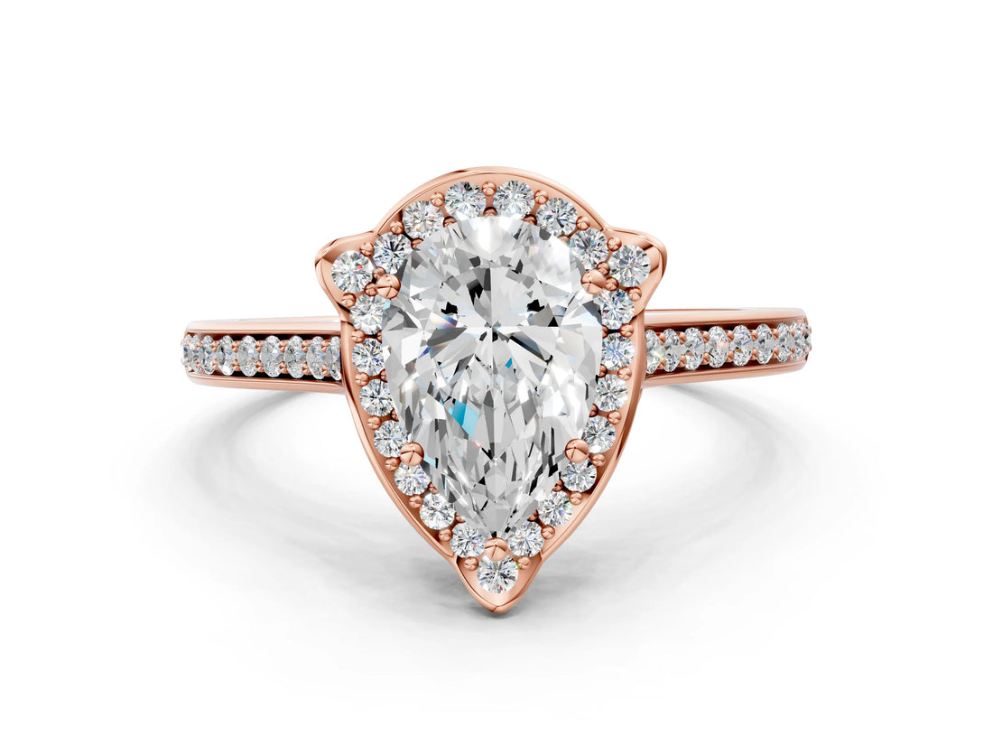 Rose gold Pear Halo Round Diamond Pave Band with Four-Prong Setting_38