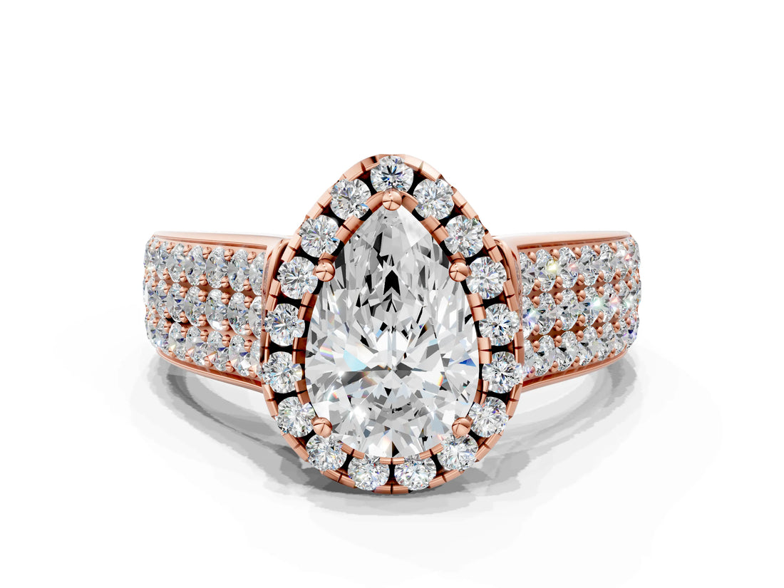 Rose gold Pear Halo Round Diamond Pave Band with Prong Setting 1