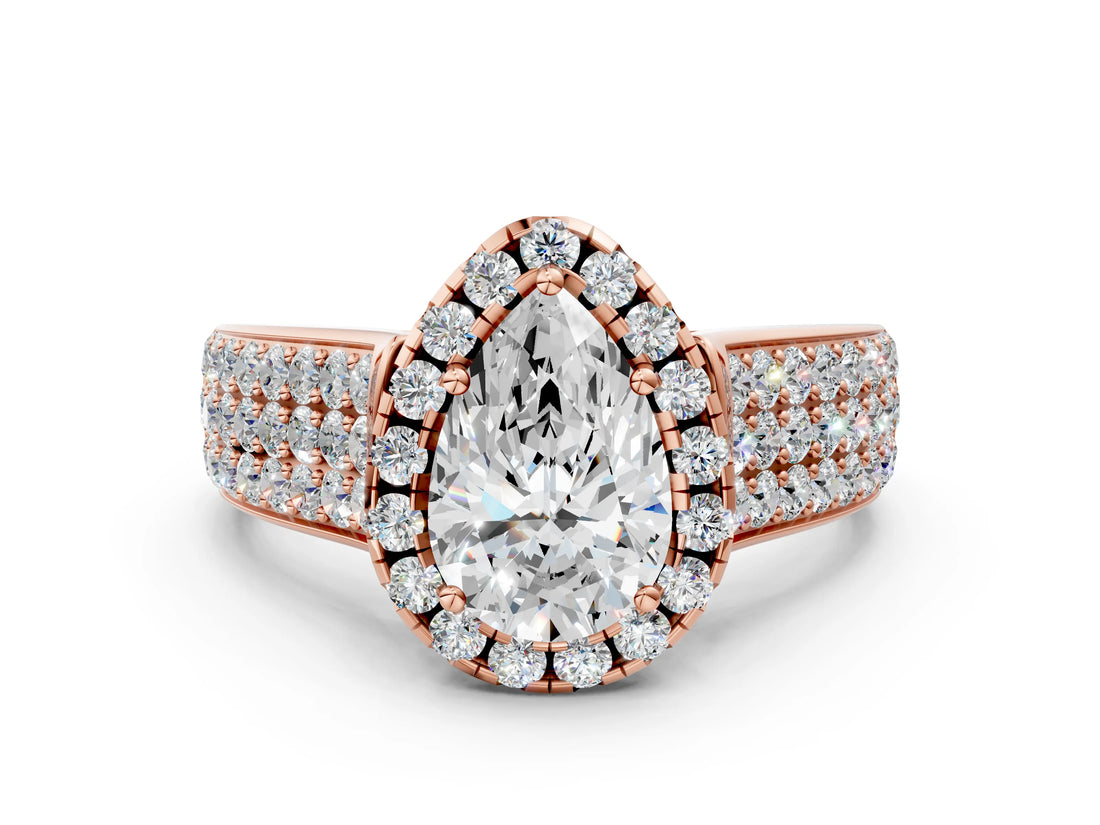 Rose gold Pear Halo Round Diamond Pave Band with Prong Setting_12