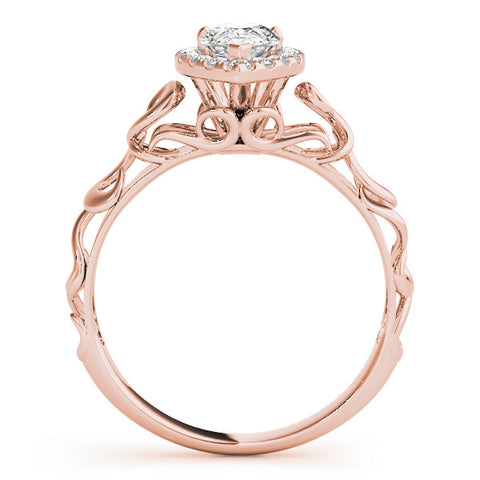 Rose gold Pear Halo Scrollwork Engagement Ring with Prong Setting 2