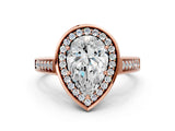 Rose gold Pear Halo Solitaire Diamond Ring with Pave Band and Bezel Setting_48