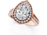Rose gold Pear Halo Solitaire Diamond Ring with Pave Band and Bezel Setting_49