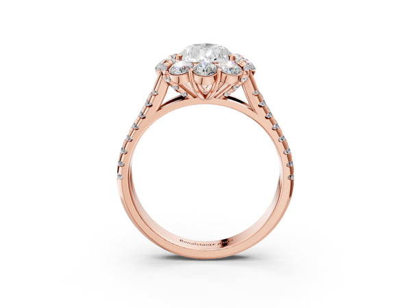 Rose gold Pear Halo Split Shank Diamond Engagement Ring with Pave Band and Four-Prong Setting