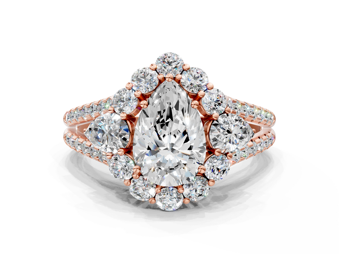 Rose gold Pear Halo Split Shank Diamond Engagement Ring with Prong Setting_20