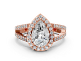 Rose gold Pear Halo Split Shank Diamond Ring with Four-Prong Setting_36