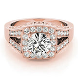 Rose gold Pear Halo Split Shank Diamond Ring with Milgrain Prong Setting 1