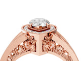Rose gold Pear Halo Split Shank Diamond Ring with Milgrain Prong Setting_10