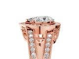 Rose gold Pear Halo Split Shank Diamond Ring with Milgrain Prong Setting_11
