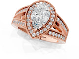 Rose gold Pear Halo Split Shank Diamond Ring with Milgrain Prong Setting_7