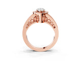 Rose gold Pear Halo Split Shank Diamond Ring with Milgrain Prong Setting_9