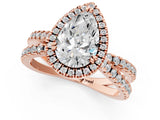 Rose gold Pear Halo Split Shank Diamond Ring with Pavé Setting 1