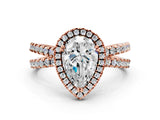 Rose gold Pear Halo Split Shank Diamond Ring with Pavé Setting