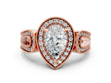 Rose gold Pear Halo Split Shank Milgrain Diamond Ring_26