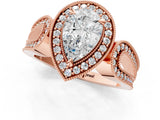 Rose gold Pear Halo Split Shank Milgrain Diamond Ring_27