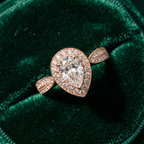 Rose gold Pear Halo Split Shank Milgrain Diamond Ring_9