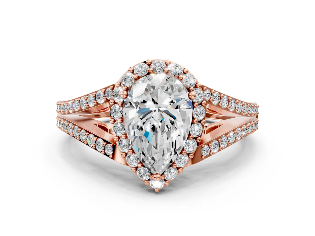 Rose gold Pear Halo Split Shank Pave Diamond Ring with Four-Prong Setting_49